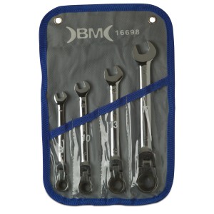 COMBINED RATCHET WRENCHES WITH SWIVEL POLYGON HEAD · 4 PCS SET